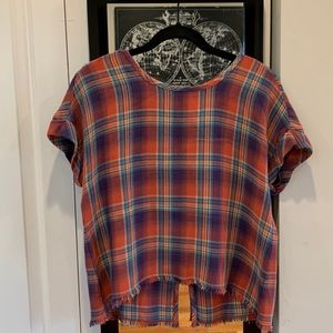 Cloth & Stone Anthropologie Plaid Fringe Hem Shirt